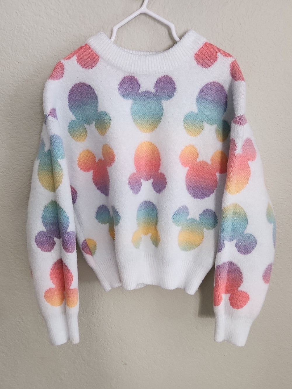Kids Disney Minnie Mouse White Sweater  Rainbow Mickey Silhouette Girls S6/6X